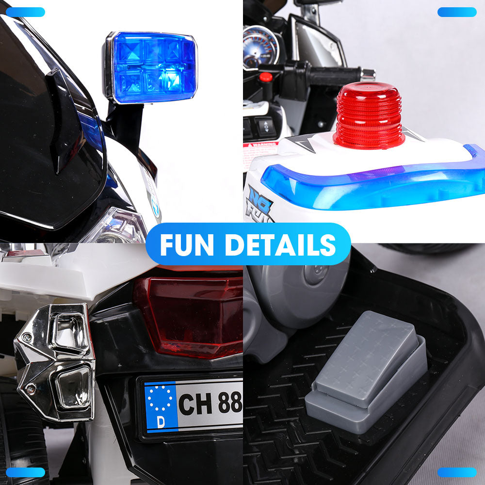 Rovo Kids Electric Ride-On Motorcycle Children Police Patrol Bike Toy Trike