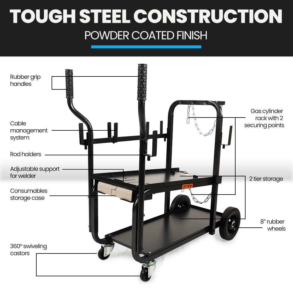 Rossi Heavy-Duty 160Kg Capacity Welding Cart Trolley With Consumables Case