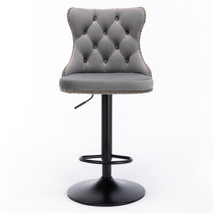 4X Height Adjustable Swivel Bar Stool Velvet Nailhead Barstool With Footrest