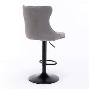 4X Height Adjustable Swivel Bar Stool Velvet Nailhead Barstool With Footrest