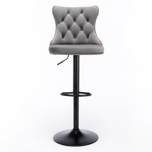 4X Height Adjustable Swivel Bar Stool Velvet Nailhead Barstool With Footrest