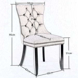 6X Velvet Dining Chairs Upholstered Tufted Kithcen With Solid Wood Legs Stud Trim And Ring-Beige