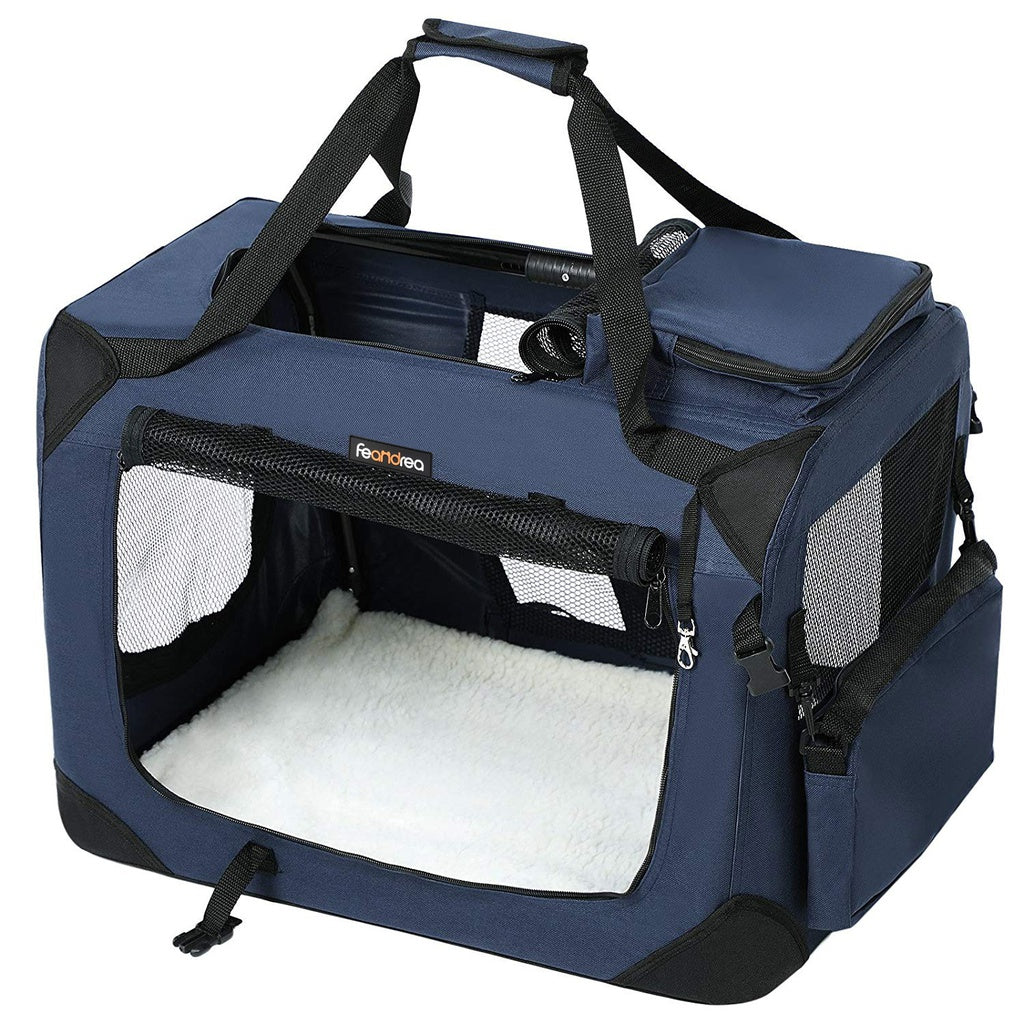 Feandrea Dog Kennel Transport Box Folding Fabric Pet Carrier 60Cm Dark Blue