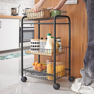 Songmics 3-Tier Metal Rolling Cart On Wheels With Removable Shelves Black Bsc03bk