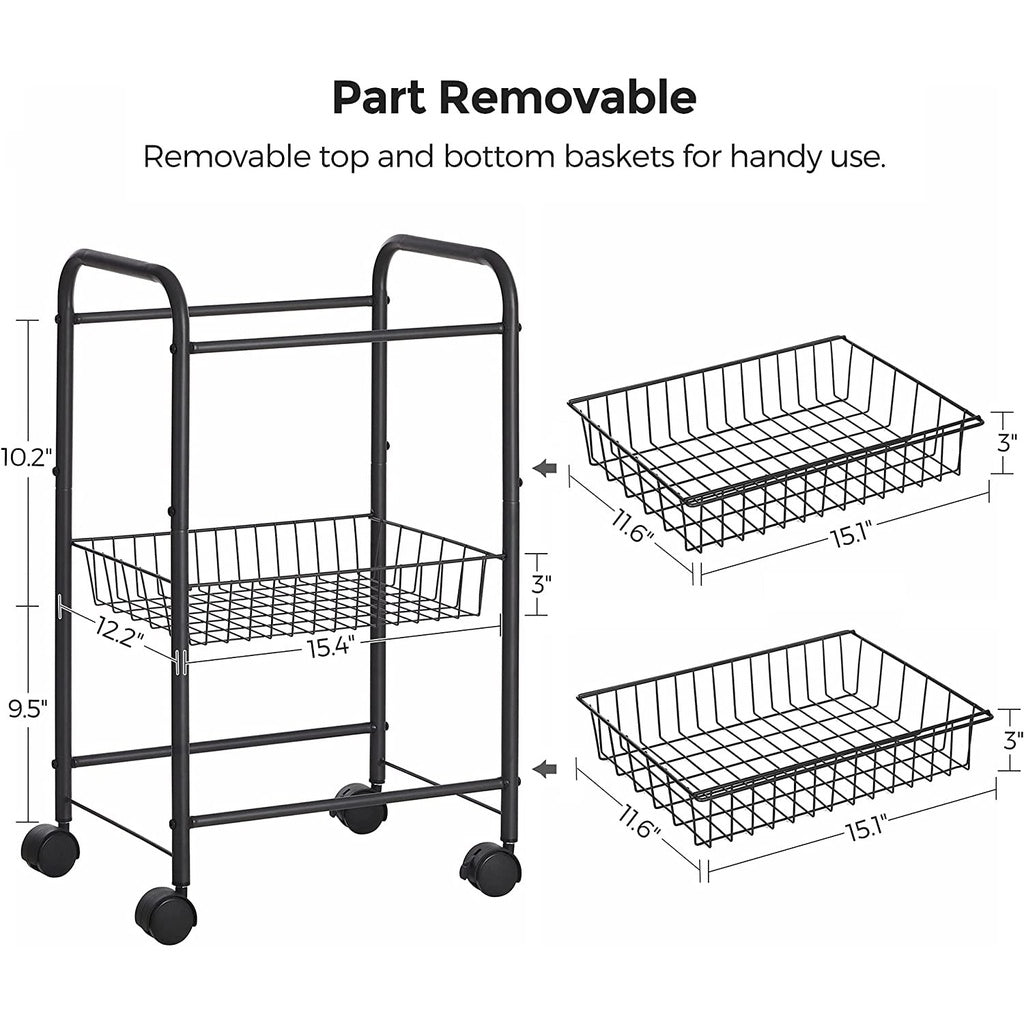 Songmics 3-Tier Metal Rolling Cart On Wheels With Removable Shelves Black Bsc03bk