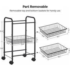 Songmics 3-Tier Metal Rolling Cart On Wheels With Removable Shelves Black Bsc03bk