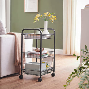 Songmics 3-Tier Metal Rolling Cart On Wheels With Removable Shelves Black Bsc03bk