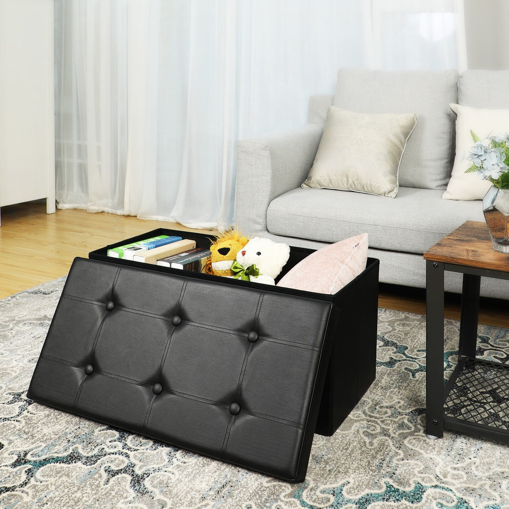 Songmics 76Cm Folding Storage Ottoman Bench Footrest Black