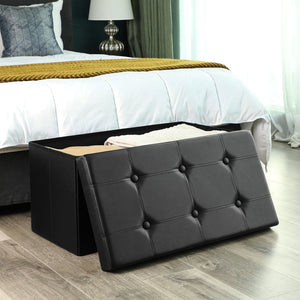 Songmics 76Cm Folding Storage Ottoman Bench Footrest Black