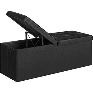 Songmics 110Cm Folding Storage Ottoman Bench With Flipping Lid Footrest Black