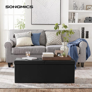 Songmics 110Cm Folding Storage Ottoman Bench With Flipping Lid Footrest Black