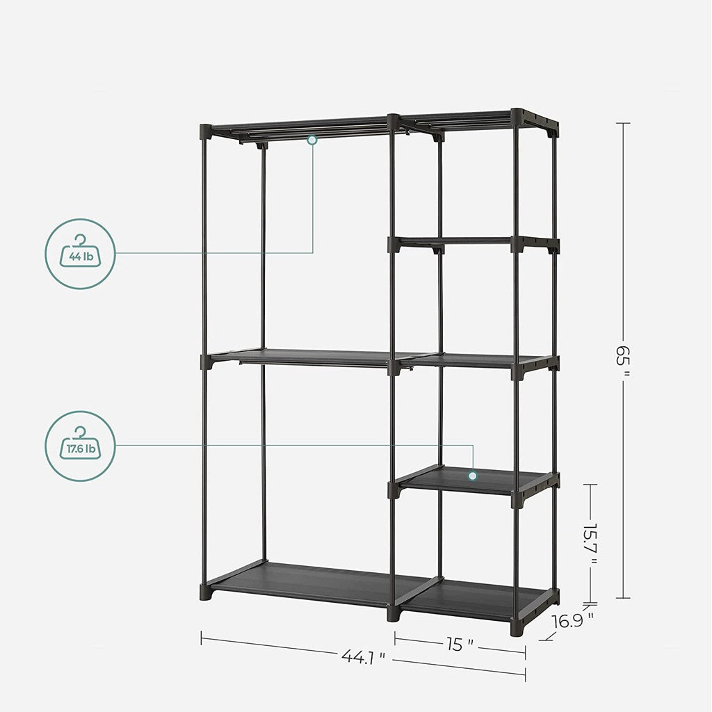 Songmics Portable Closet Wardrobe With 2 Hanging Rods Black