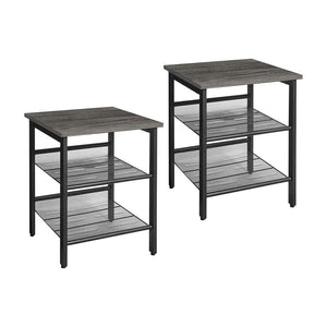 Vasagle Set Of 2 Charcoal Gray And Black Side Table With Adjustable Mesh Shelves Let024b04