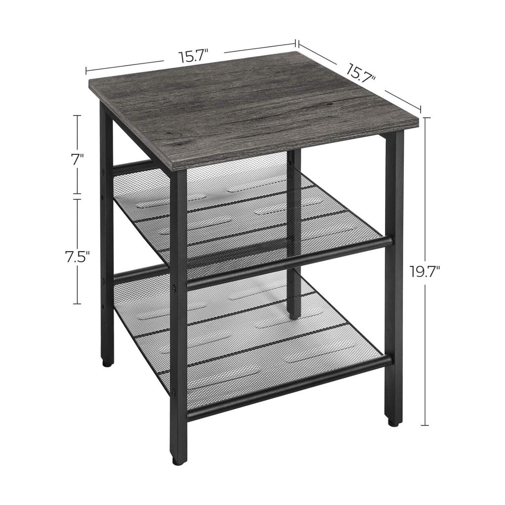 Vasagle Set Of 2 Charcoal Gray And Black Side Table With Adjustable Mesh Shelves Let024b04