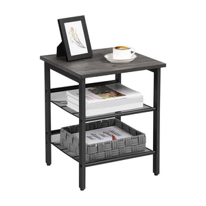 Vasagle Set Of 2 Charcoal Gray And Black Side Table With Adjustable Mesh Shelves Let024b04