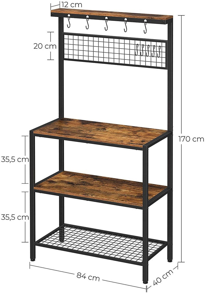 Vasagle Industrial Kitchen Baker's Rack Unit With Storage Shelves Rustic Brown Kks17bx