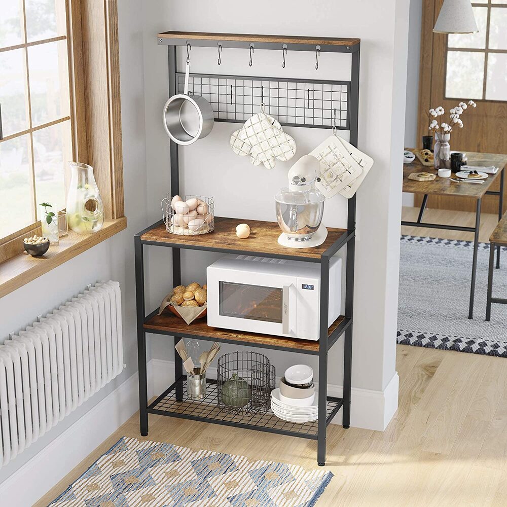 Vasagle Industrial Kitchen Baker's Rack Unit With Storage Shelves Rustic Brown Kks17bx