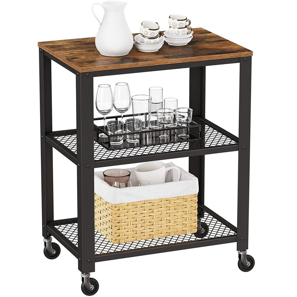 Vasagle Serving Cart Trolley Rustic Brown Lrc78x