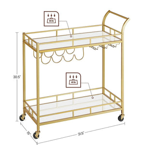 Vasagle Gold Bar Serving Wine Cart With Wheels And Bottle Holders Lrc090a03