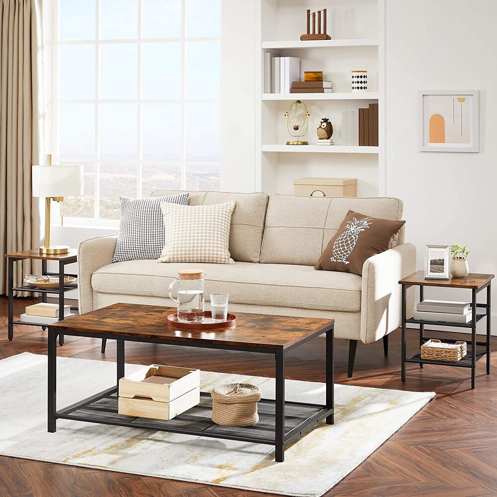 Vasagle Coffee Table Living Room With Dense Mesh Shelf Large Storage Space Tea Easy Assembly Stable Industrial Design Ru