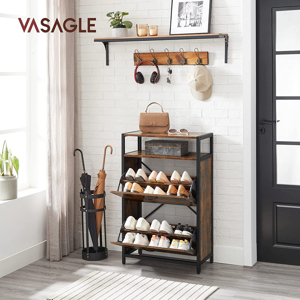 Vasagle Shoe Cabinet With 2 Compartments Hallway For 8-12 Pairs Of Shoes Lbs800b01