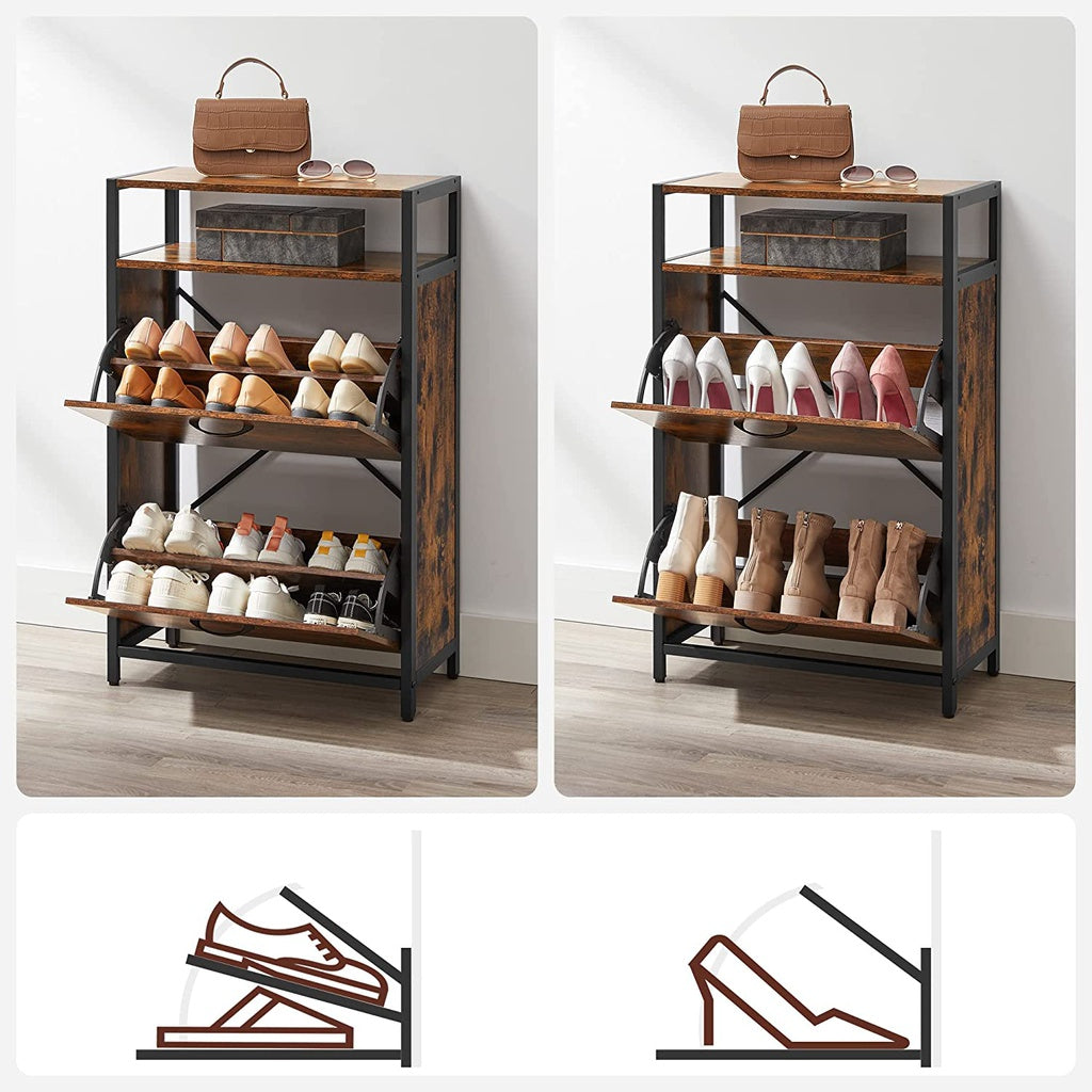 Vasagle Shoe Cabinet With 2 Compartments Hallway For 8-12 Pairs Of Shoes Lbs800b01