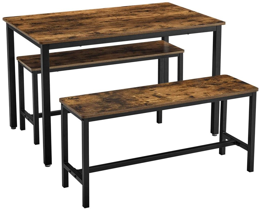 Vasagle Dining Table Set With 2 Benches Rustic Brown And Black Kdt070b01