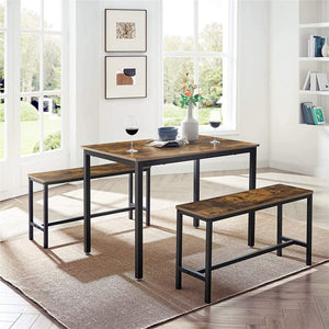 Vasagle Dining Table Set With 2 Benches Rustic Brown And Black Kdt070b01