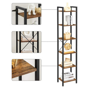 Vasagle Narrow Bookcase Small 6-Tiers Bookshelf Industrial Rustic Brown And Black