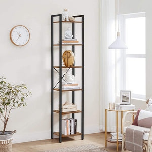 Vasagle Narrow Bookcase Small 6-Tiers Bookshelf Industrial Rustic Brown And Black