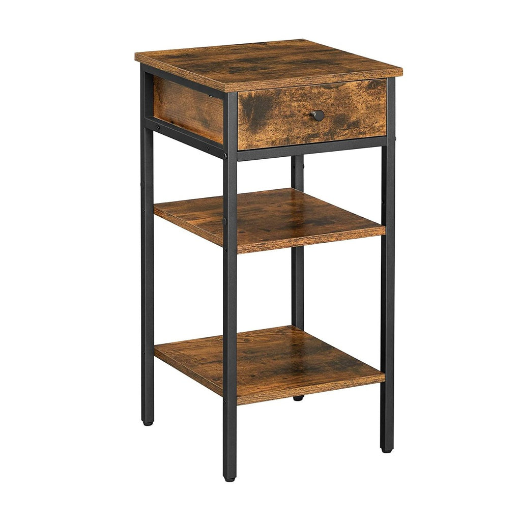 Vasagle Nightstand End Table With A Drawer And 2 Storage Shelves Industrial Rustic Brown Black