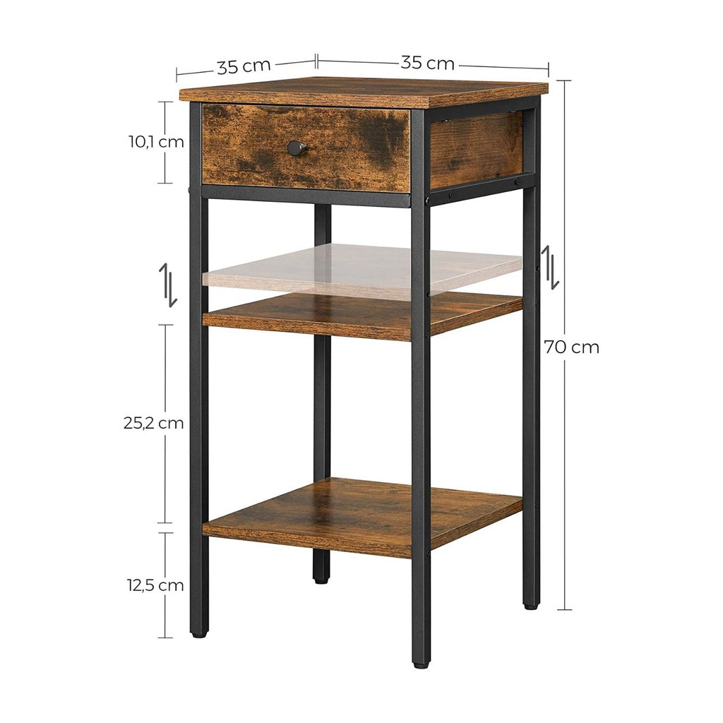 Vasagle Nightstand End Table With A Drawer And 2 Storage Shelves Industrial Rustic Brown Black