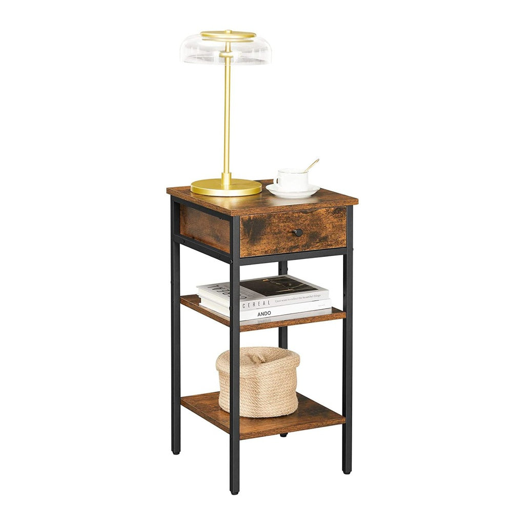 Vasagle Nightstand End Table With A Drawer And 2 Storage Shelves Industrial Rustic Brown Black