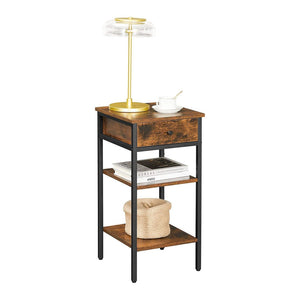 Vasagle Nightstand End Table With A Drawer And 2 Storage Shelves Industrial Rustic Brown Black