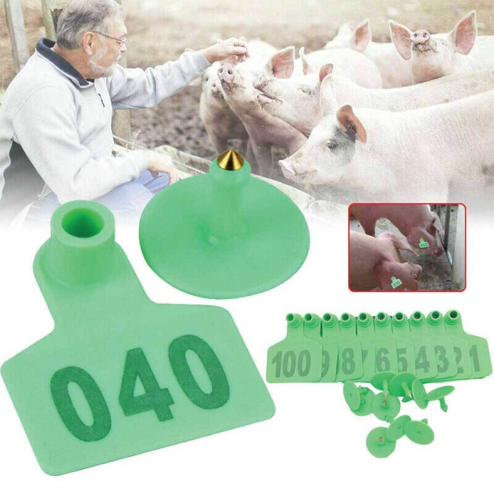 1-100 Cattle Number Ear Tags Set Green Pig Sheep Goat Livestock Label