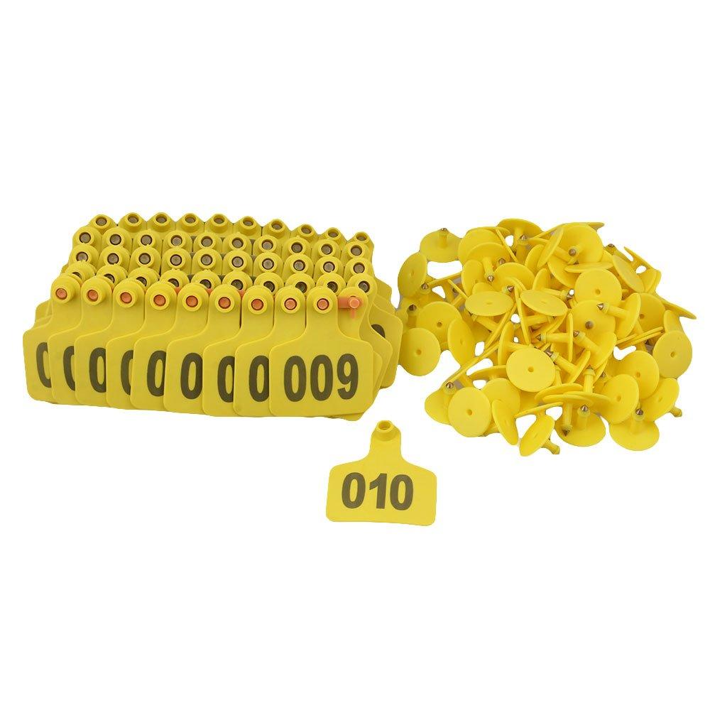 1-100 Cattle Number Ear Tags 5X4cm Set Small Yellow Pig Goat Livestock Label