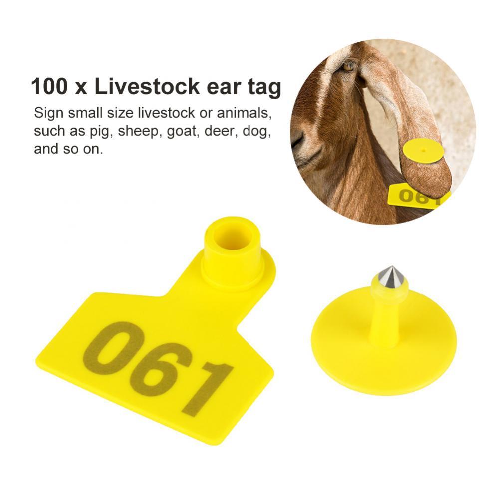 1-100 Cattle Number Ear Tags 5X4cm Set Small Yellow Pig Goat Livestock Label