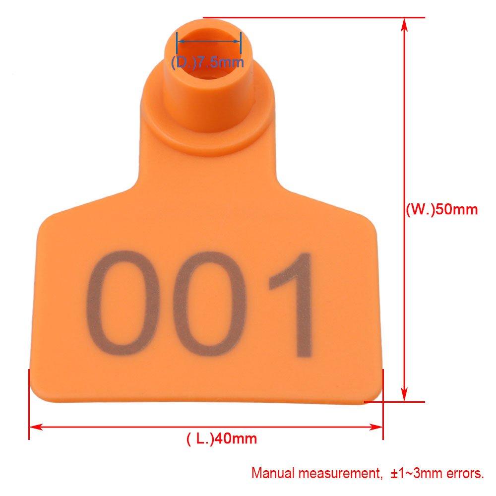 1-100 Cattle Number Ear Tags 5X4cm Set Small Orange Pig Goat Livestock Label