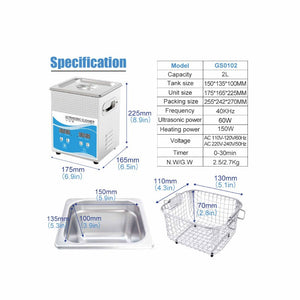 2L Digital Ultrasonic Cleaner Jewelry Sonic Bath Degas Parts Cleaning