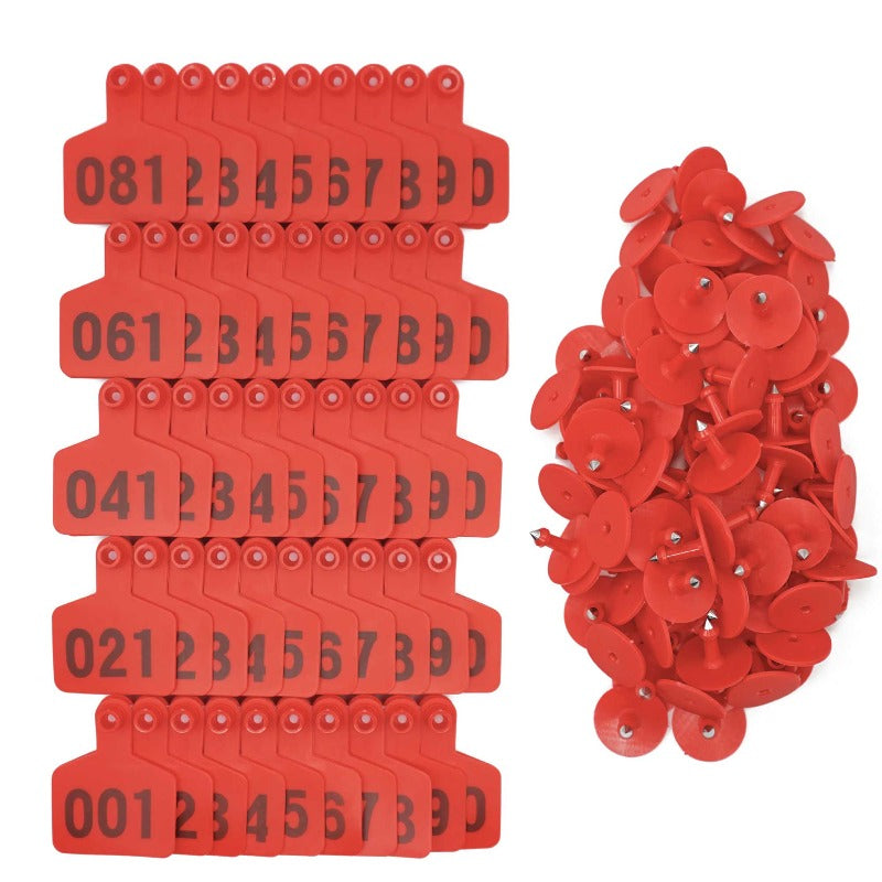 1-100 Cattle Number Ear Tag 6X7cm Set Medium Red Sheep Livestock Label