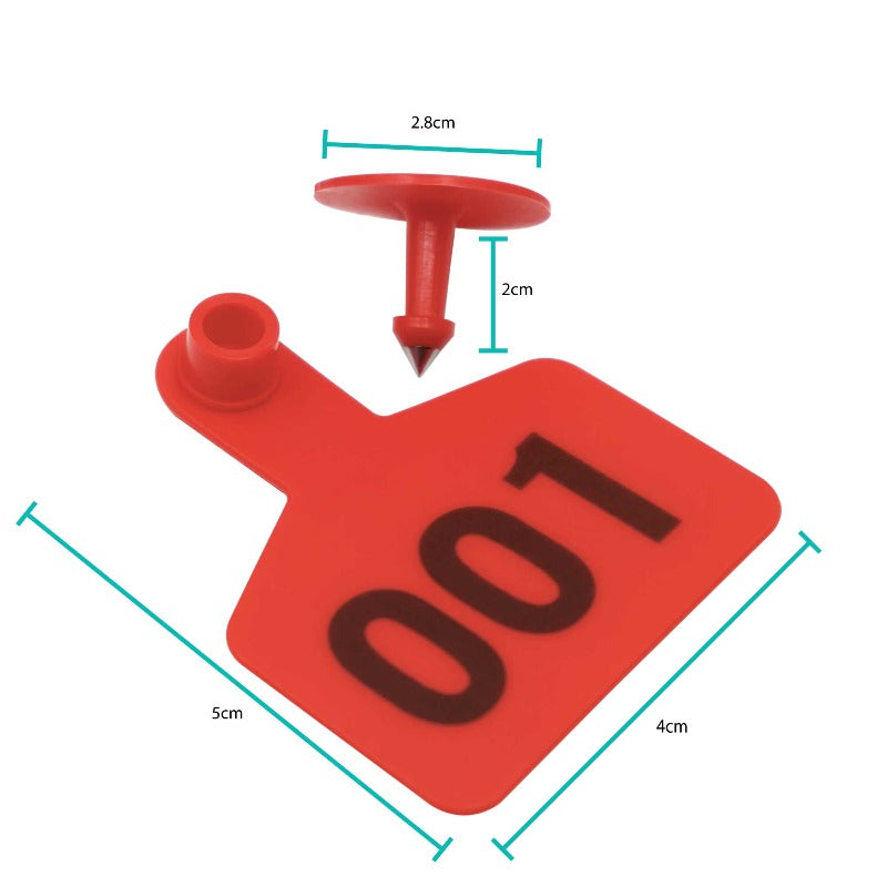 1-100 Cattle Number Ear Tags 5X4cm Set Small Red Pig Goat Livestock Label