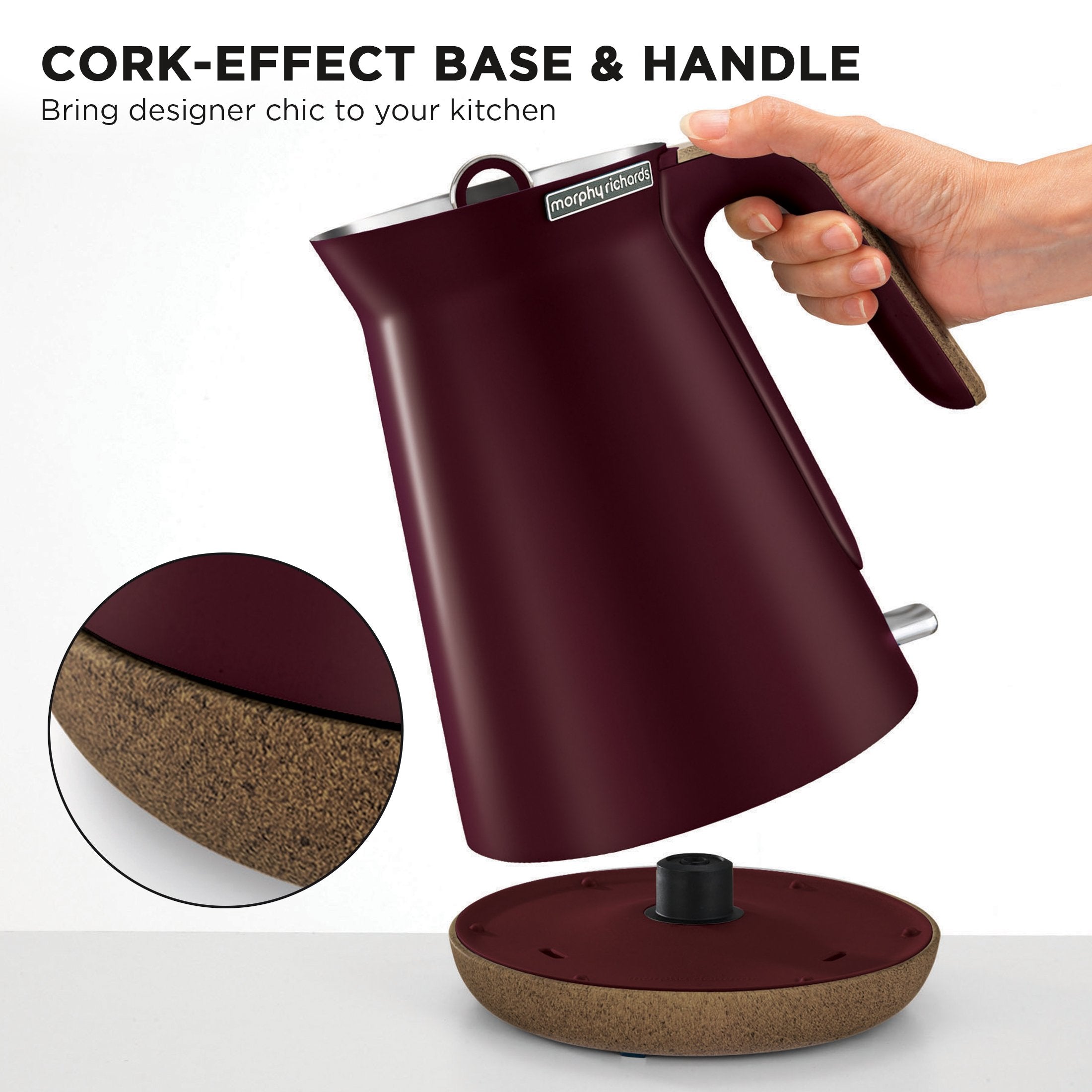 Morphy Richards 1.5L Aspect Kettle - Maroon With Cork-Effect Trim