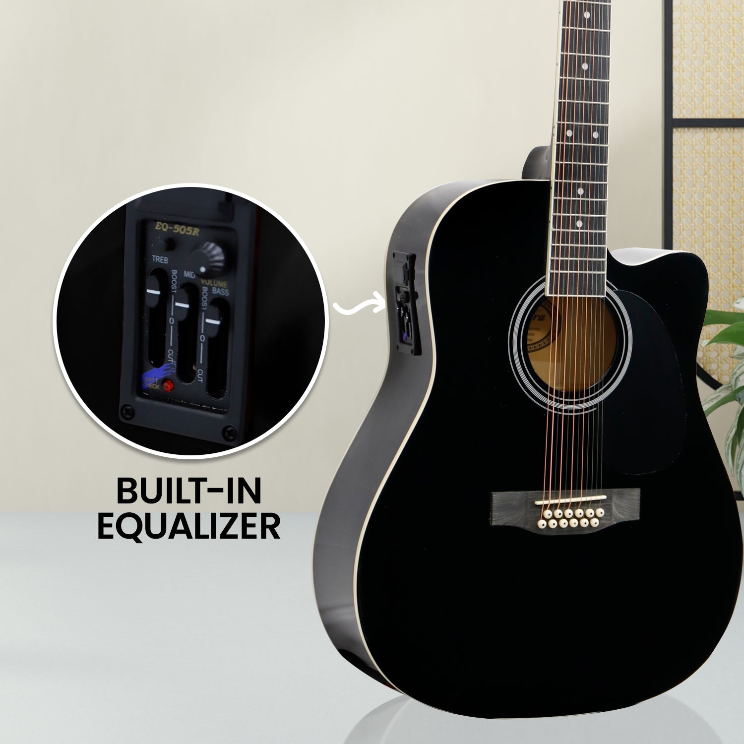 Karrera 12-String Acoustic Guitar With Eq Black