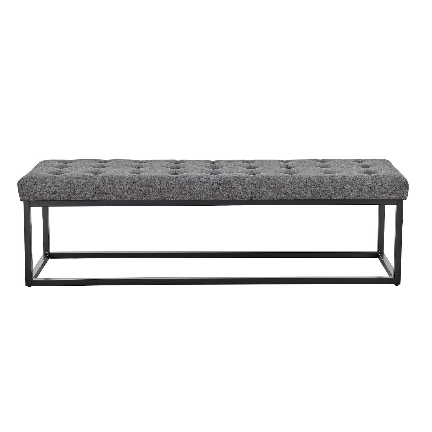 Sarantino Cameron Button-Tufted Upholstered Bench With Metal Legs Dark Grey Linen