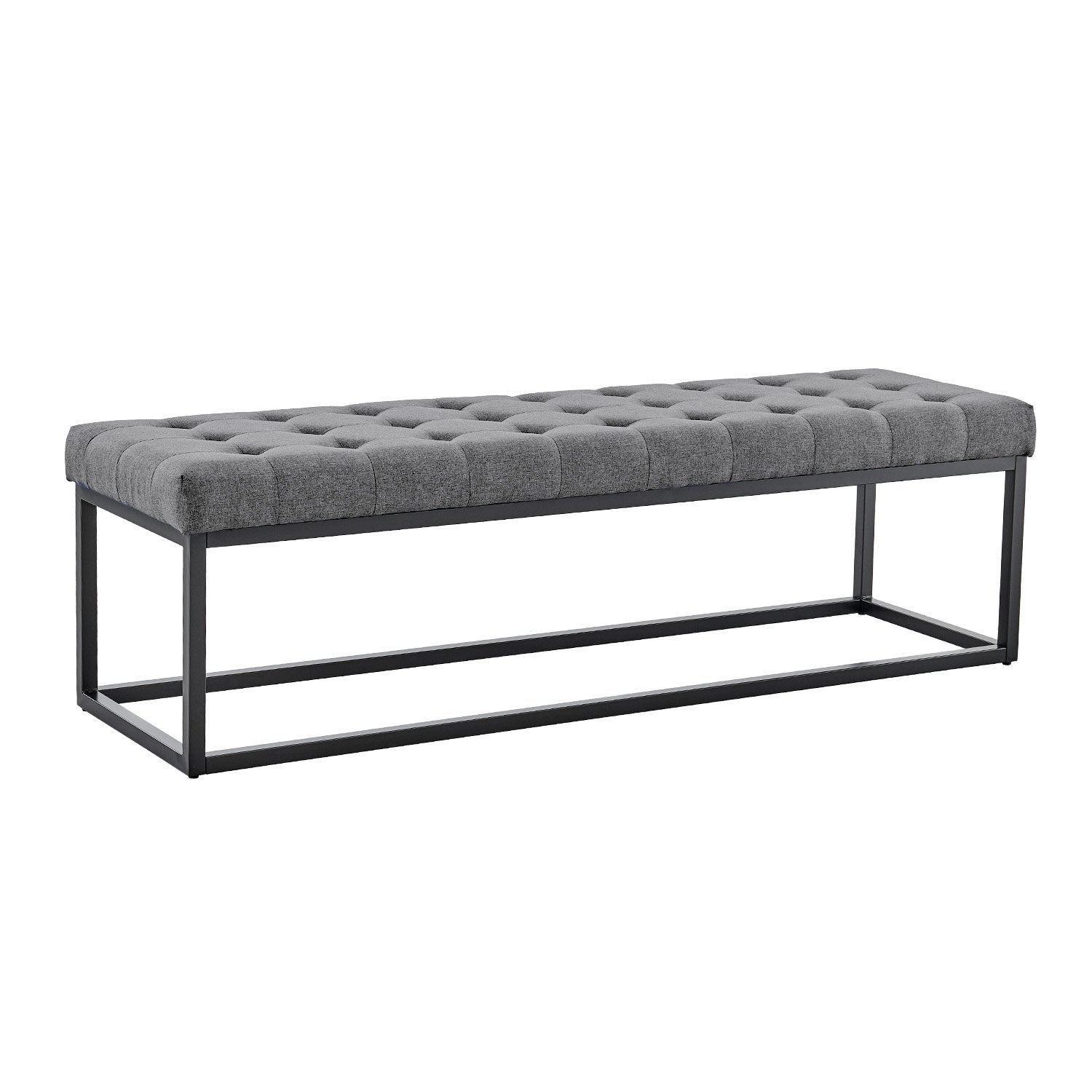 Sarantino Cameron Button-Tufted Upholstered Bench With Metal Legs Dark Grey Linen