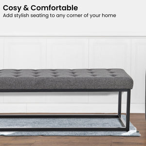 Sarantino Cameron Button-Tufted Upholstered Bench With Metal Legs Dark Grey Linen