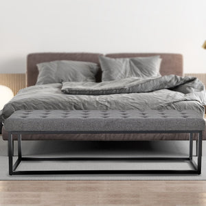 Sarantino Cameron Button-Tufted Upholstered Bench With Metal Legs Dark Grey Linen