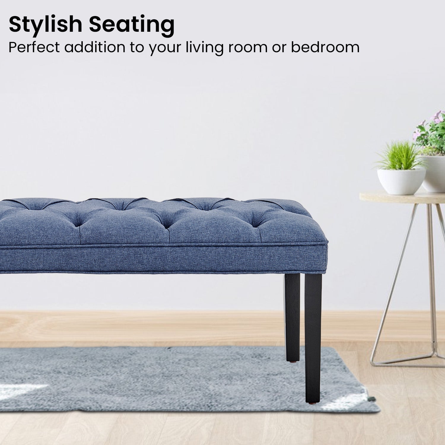 Sarantino Cate Button-Tufted Upholstered Bench With Tapered Legs By Blue Linen