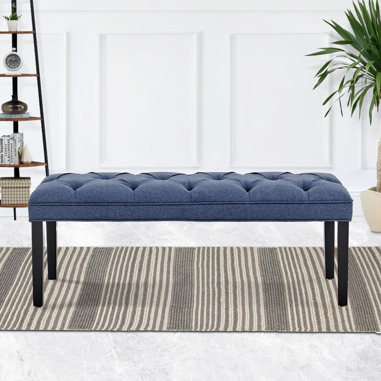 Sarantino Cate Button-Tufted Upholstered Bench With Tapered Legs By Blue Linen