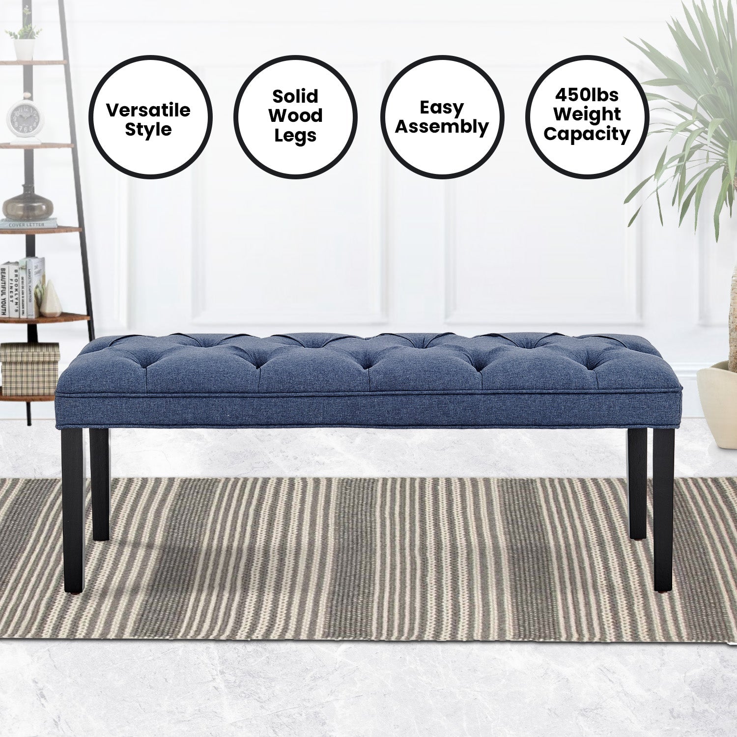 Sarantino Cate Button-Tufted Upholstered Bench With Tapered Legs By Blue Linen